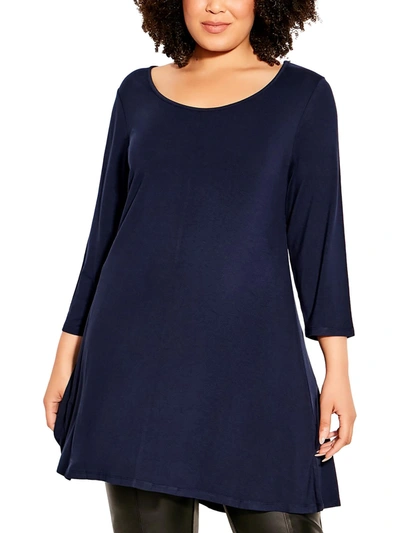 Avenue Womens Relaxed Fit Boat Neck Tunic Top In Blue