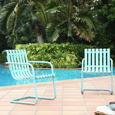 Crosley Furniture Gracie Retro Metal Outdoor Spring Chair In Blue