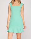 She + Sky Sleeveless Square Neck Dress With Pleated Hem In Mint In Green