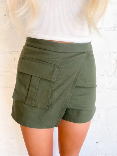 Idem Ditto Ride The Wave Asymmetrical Shorts In Olive In Green