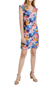 ARYEH CAP SLEEVE FLORAL SHIFT DRESS IN NAVY/PINK FLORAL