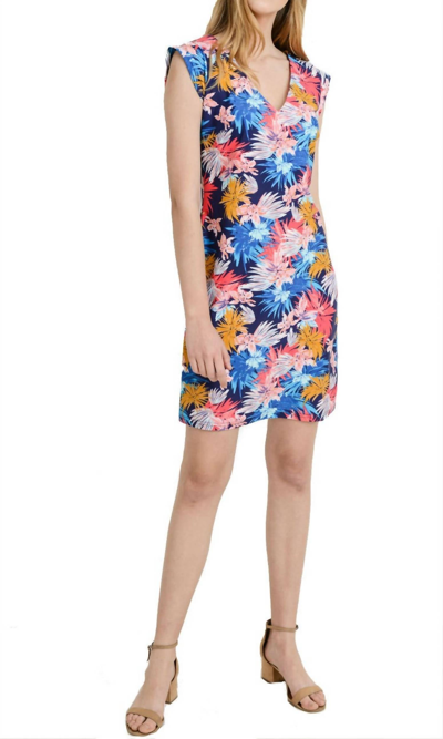 Aryeh Cap Sleeve Floral Shift Dress In Navy/pink Floral In Multi