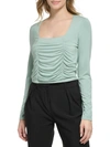 Calvin Klein Womens Ruched Crop Blouse In Multi
