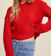 LISTICLE SOFT KNIT HOODIE SWEATER IN RED