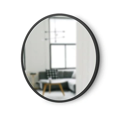Umbra Hub Rubber Frame, Wall Mirror For Entryways, Bathrooms, Living Rooms And More, 18-inch In Black