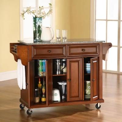 Crosley Furniture Full Size Granite Top Kitchen Cart In Mahogany