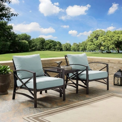 Crosley Furniture Kaplan 3-piece Outdoor Chat Set In Blue