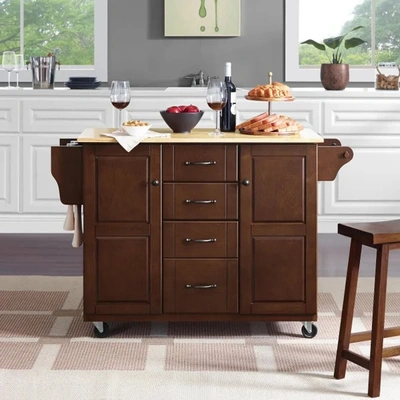 CROSLEY FURNITURE ELEANOR MAHOGANY/NATURAL WOOD TOP KITCHEN CART