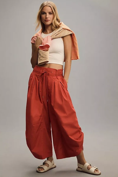 By Anthropologie Ruched Poplin Parachute Pants In Red