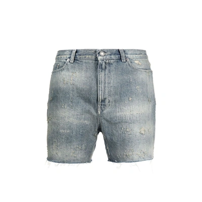 Saint Laurent Denim Destroyed California Shorts In Blue