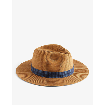 TED BAKER TED BAKER MEN'S NATURAL HURCANN PRINTED-TRIM WOVEN FEDORA HAT