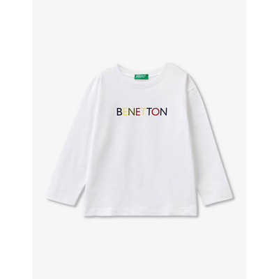 Benetton Babies'  White Branded-print Long-sleeved Cotton-jersey T-shirt 18 Months - 6 Years