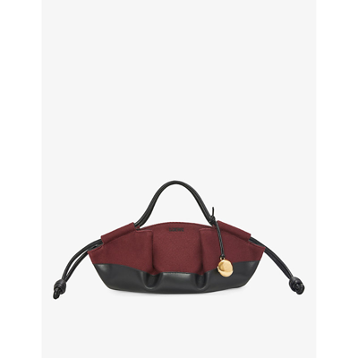 Loewe Paseo Small Leather And Cotton Shoulder Bag In Burgundy/black