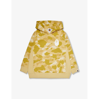 A Bathing Ape Boys Yellow Kids Camo Ape Head Graphic-print Cotton-jersey Hoody 4-9 Years