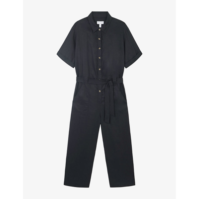 The White Company Kids'  Womens Black Wide-leg Cropped Linen Jumpsuit