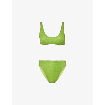 Oseree Women's Lime Lumière Metallic-woven Bikini Set