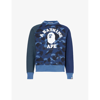 A Bathing Ape Mens Navy Crewneck Brand-patch Cotton-jersey Sweatshirt