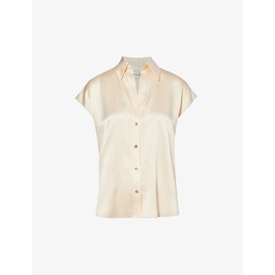 Vince Cap-sleeve Ruched-back Silk Blouse In Chiffon