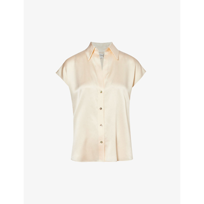 Vince Silk Chiffon Blouse With Ruched Back Detail In Neutrals