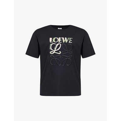Loewe Mens Black Multicolor Brand-embroidered Relaxed-fit Cotton-jersey T-shirt