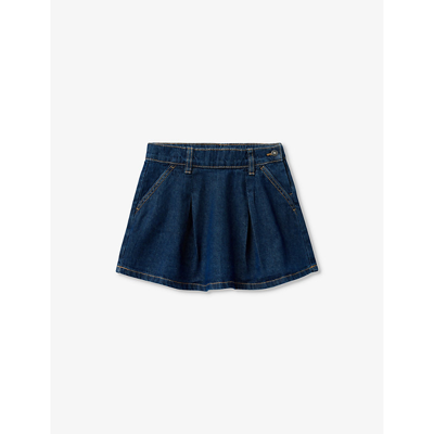Benetton Girls Blue Denim Kids Box-pleat Elasticated-waist Cotton Skirt 18 Months-6 Years