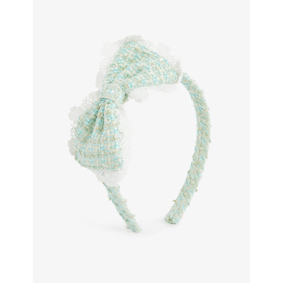 Self-portrait Self Portrait Girls Green Kids Bow-embellished Bouclé-texture Woven Headband