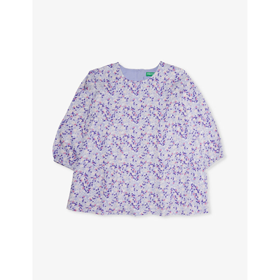 Benetton Girls Lilac Pink Pattern Kids Floral-print Long-sleeve Woven Dress 1-6 Years