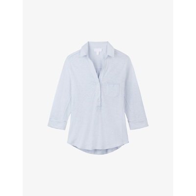 The White Company Womens Cornflower Slim-fit Organic-cotton-jersey Shirt In Cornflower