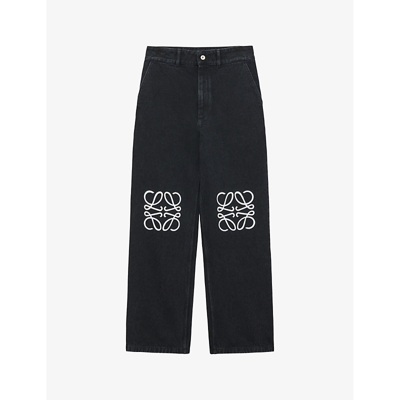 LOEWE WOMENS BLACK ANAGRAM MID-RISE WIDE-LEG JEANS