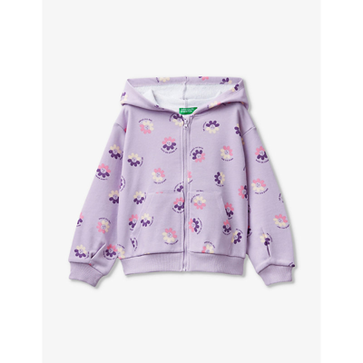 Benetton Babies'  Lilac Pattern Floral-pattern Cotton-jersey Hoody 18 Months - 6 Years