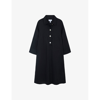 THE WHITE COMPANY THE WHITE COMPANY WOMEN'S BLACK OVERSIZED-BUTTON THREE QUARTER-LENGTH SLEEVES LINEN KNEE-LENGTH DRES