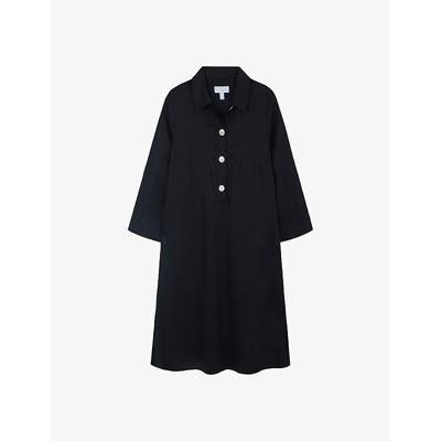 The White Company Womens Black Oversized-button Three Quarter-length Sleeves Linen Knee-length Dress