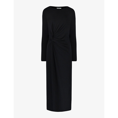 Ro&zo Twisted-waist Shoulder-pad Stretch-jersey Maxi Dress In Black