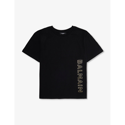 Balmain Kids' Logo-print Short-sleeve Cotton-jersey T-shirt 8-14 Years In Black/gold