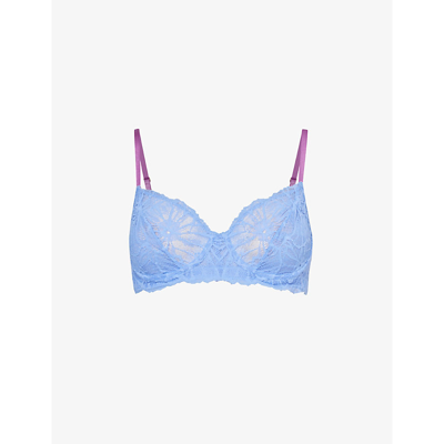 Dora Larsen Womens Cornflower Lena Stretch-recycled Nylon Lace Bra In Blue