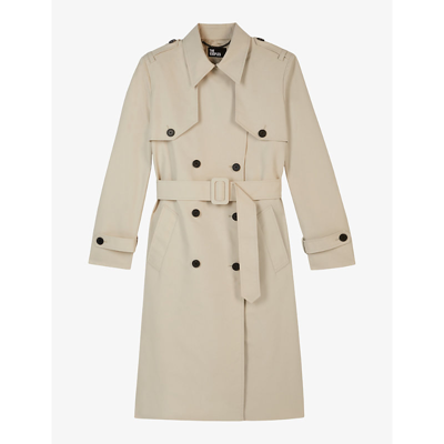 The Kooples Womens Beige Notch-collar Double-breasted Cotton-blend Trench Coat