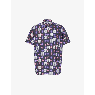 Comme Des Garçons Shirt Comme Des Garcons Shirt Mens Print F Graphic-print Short-sleeved Cotton-poplin Shirt