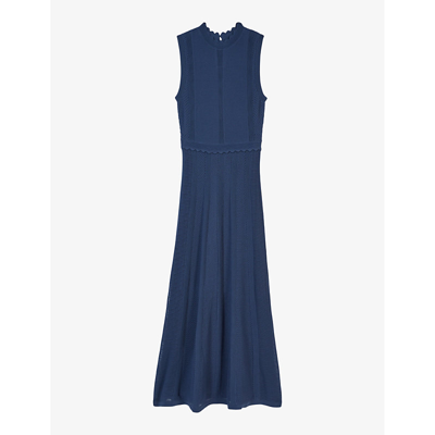 The Kooples Womens Middle Navy Scalloped-neck Sleeveless Knitted Maxi Dress