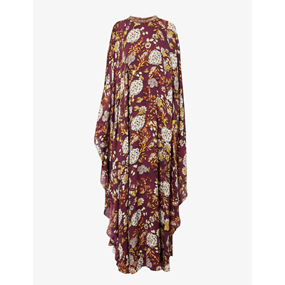 Mary Katrantzou Womens Metallum Aop Maroon Taylor Floral-pattern Silk Maxi Dress