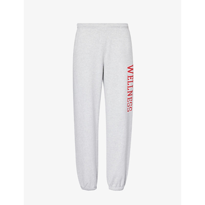 Sporty And Rich Wellness Branded-print Cotton-blend Jogging Bottoms In Heather Gray