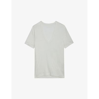 Zadig & Voltaire Zadig&voltaire Women's Blanc Wassa V-neck Short-sleeve Linen-blend T-shirt