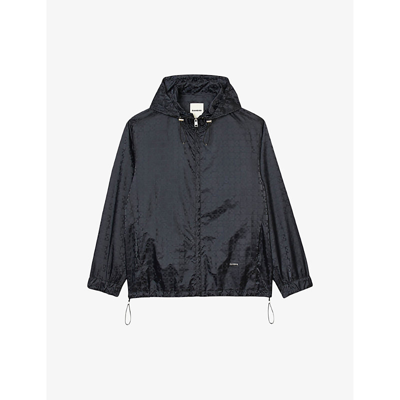 Sandro Mens Noir / Gris Graphic-print Hooded Nylon Jacket