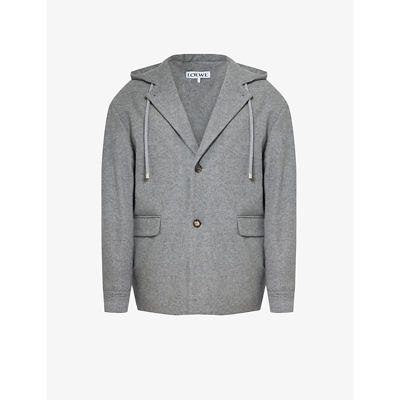 Loewe Mens Grey Melange Notched-lapel Relaxed-fit Wool And Cashmere-blend Jacket