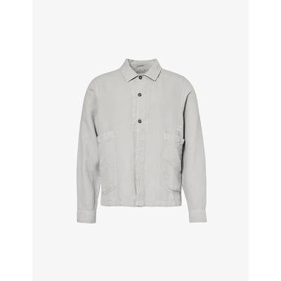 C.p. Company Cp Company Mens Drizzle Logo-embroidered Chest-pocket Cotton And Linen-blend Shirt