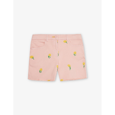 Stella Mccartney Kids Teen Girls Pink Embroidered Denim Shorts In Rosa/embroidery