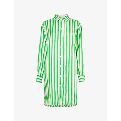 Olivia Von Halle Womens Piscis Celeste Striped-pattern Silk Pyjama Shirt