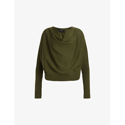 Allsaints Ridley Cropped Wool Sweater In Forest Green