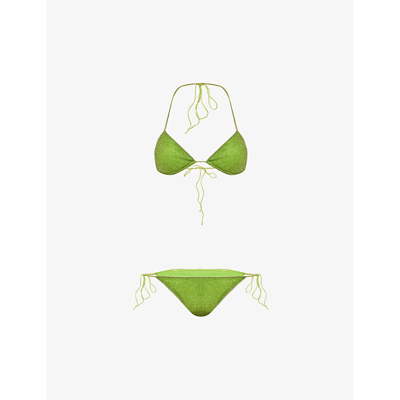 Oseree Women's Lime Lumière Metallic-weave Bikini Set