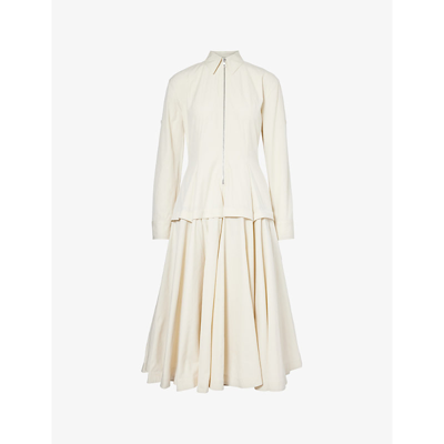Bottega Veneta Womens Seashell Collar Flared-hem Cotton-blend Midi Dress