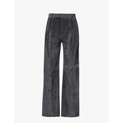 Amiri Mens Dark Grey Metallic-weave Pleated Straight-leg High-rise Woven Trousers